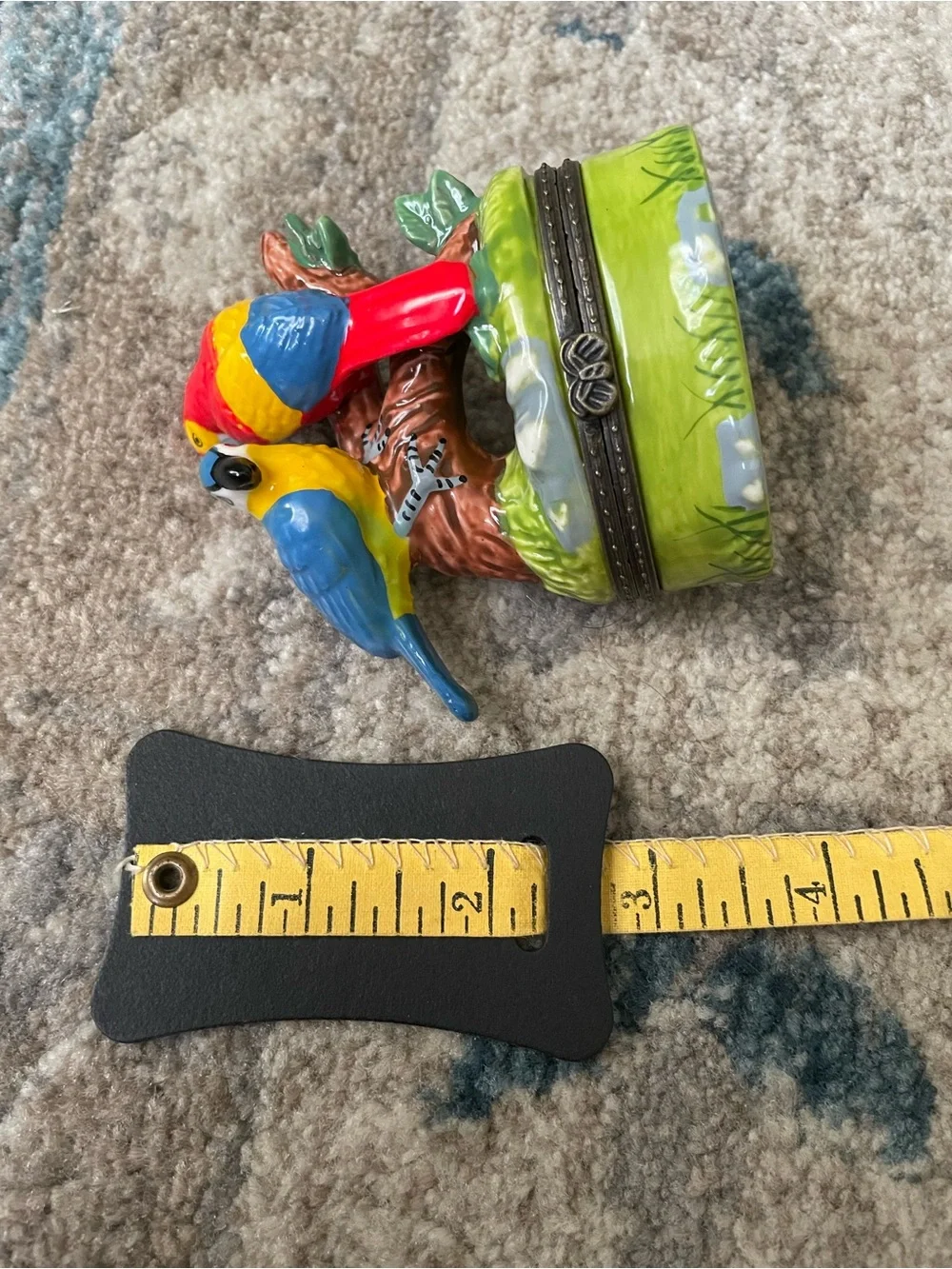 Colorful Ceramic Parrot Jewelry Trinket Box - with Baby Parrot. 🦜